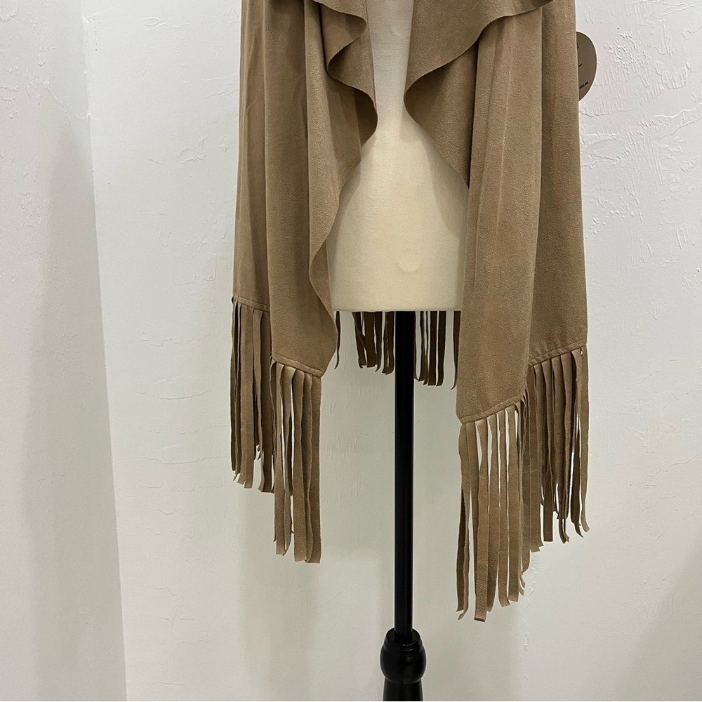 Love by Design Vest Women Medium Brown NEW Faux Suede Fringe Draped Open Front - Picture 4 of 9